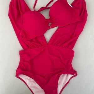 Cupshe cherry One Piece Swimsuit with Deep V-neckline - NWT